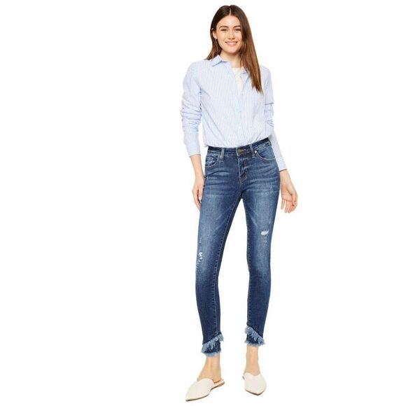 KANCAN - MID-RISE FRINGE ANKLE SKINNY JEANS  Size 26 - Picture 1 of 12